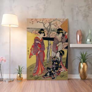 Bijin-ga Art Print on Canvas by Kitagawa Utamaro, Gotenyama no Hanami Hidari Edo Era Artwork for Unique Japanese Home Décor Gift