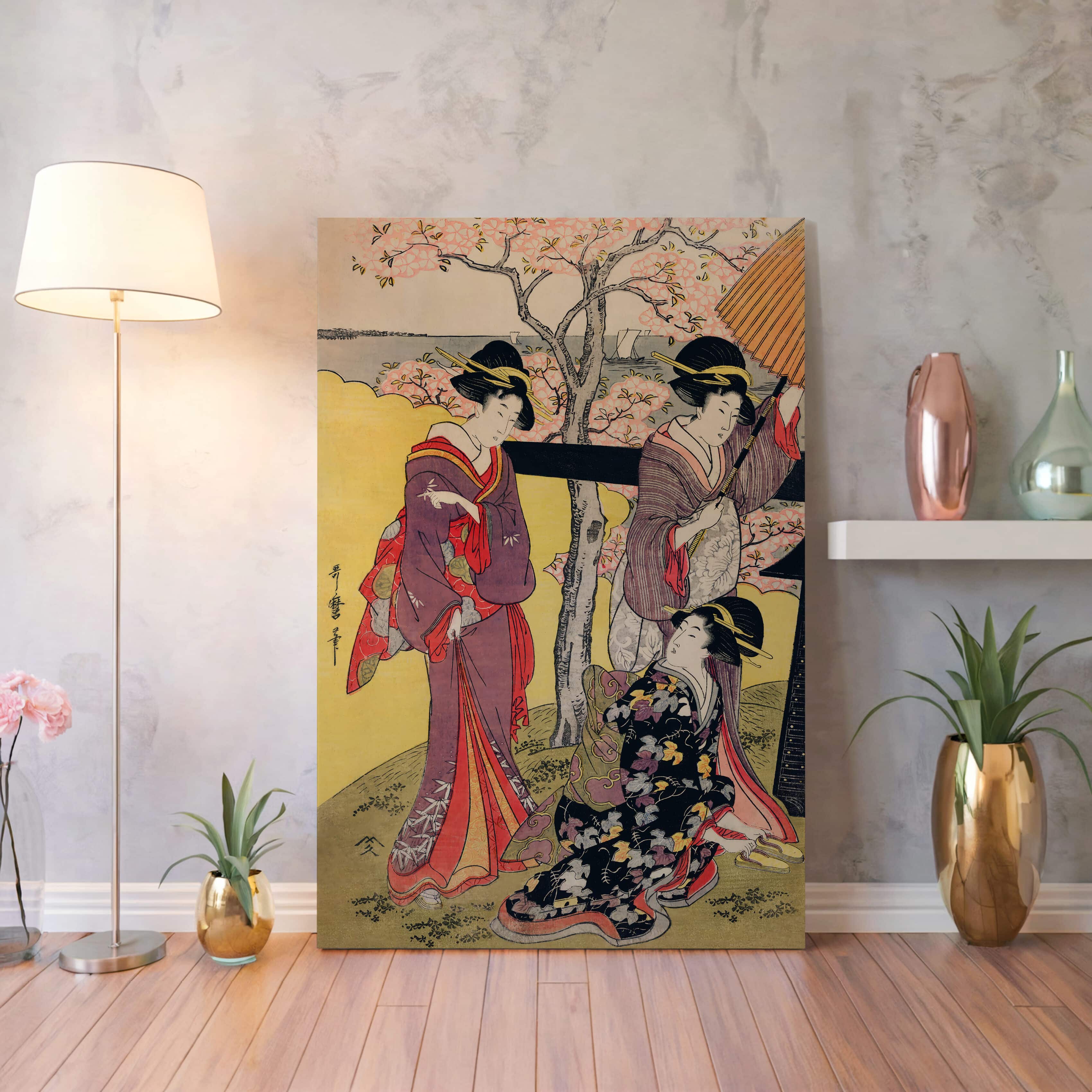 Bijin-ga Art Print on Canvas by Kitagawa Utamaro, Gotenyama no Hanami Hidari Edo Era Artwork for Unique Japanese Home Décor Gift