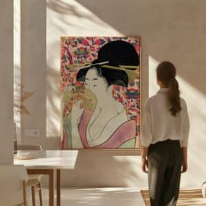 Kushi by Kitagawa Utamaro Print on Canvas, Traditional Japanese Ukiyo-e Bijin-ga, Edo Period Wall Art for Home Decor
