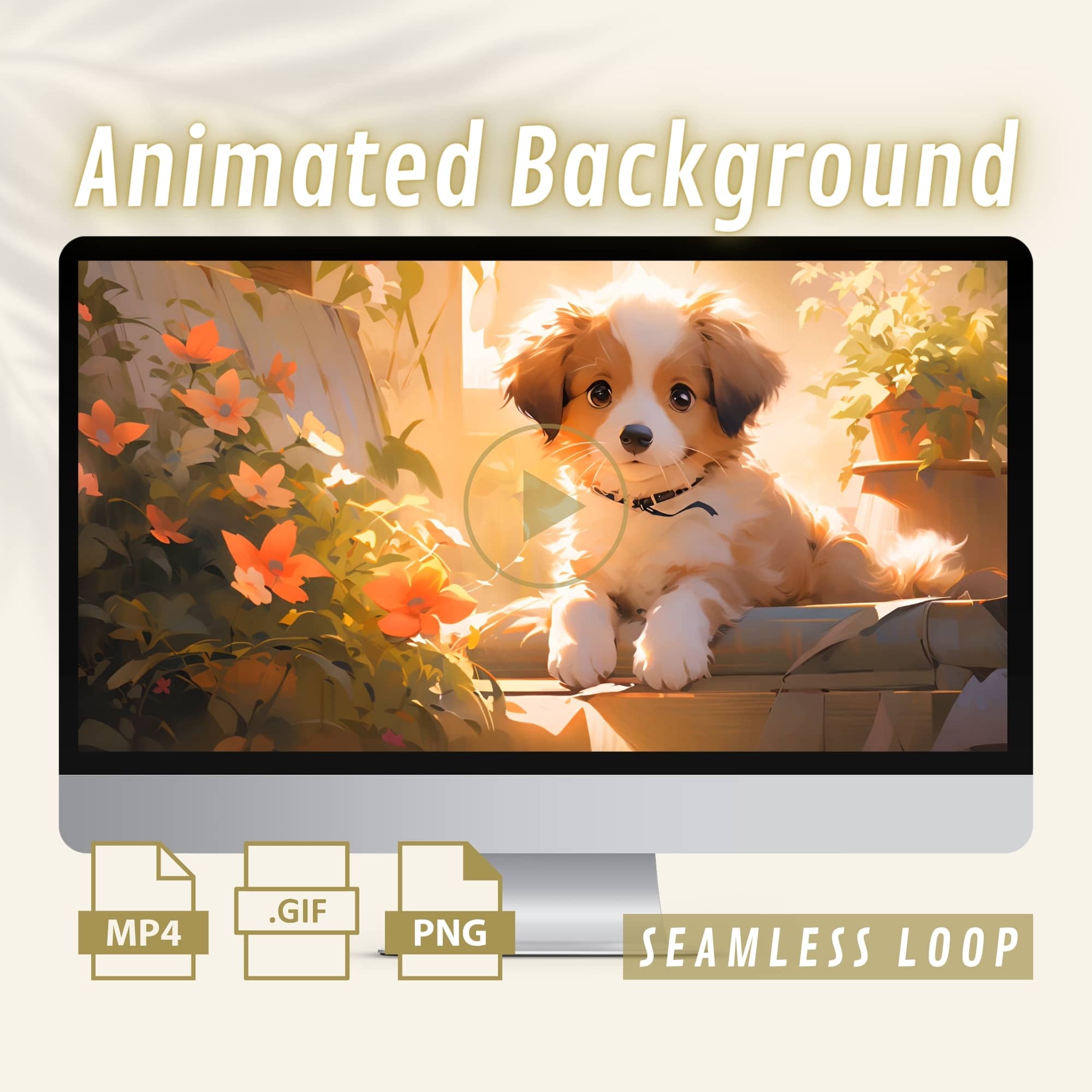 Puppy and Plants Animated Wallpaper, Lively 4K Desktop Background, Computer and iPad Live Wallpaper