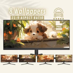 Ultra Wide Monitor Wallpaper, Adorable Puppy and Plants 4K HD, High Res Desktop Backgrounds, High Resolution Wallpaper