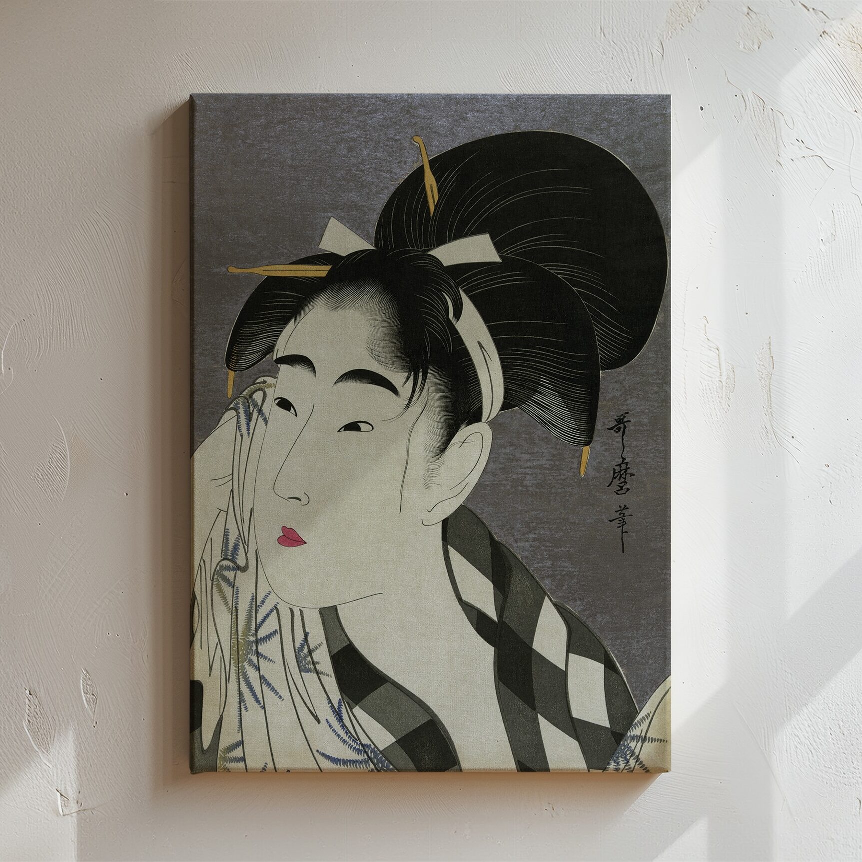 Ase o Fuku Onna by Kitagawa Utamaro, Traditional Japanese Woodblock Print Canvas, Edo Period Bijin-ga Artwork, Free Shipping