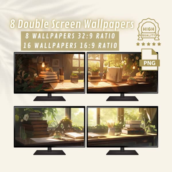 Double Monitor Booklover Wallpapers, Studio Dual Screen Desktop Background, 4K High Resolution Dual Monitor Wallpaper