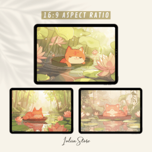 Cute Red Cat and Water Lilies Wallpapers, Pastel Kawaii Digital Backgrounds for Laptops & Phones, Whimsical Design for Computers & Tablets - photo #2