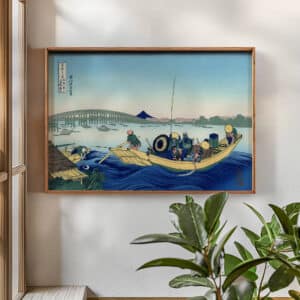 Vintage Sunset across the Ryogoku Bridge Woodblock Print, Edo Period Katsushika Hokusai Art Reproduction for Japanese Wall Decor - photo #1