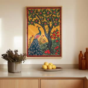 Peacock and Mango Tree Madhubani Art Print, Traditional Indian Folk Art Wall Decor for Home, Unique Poster Gift for Art Lovers - photo #9