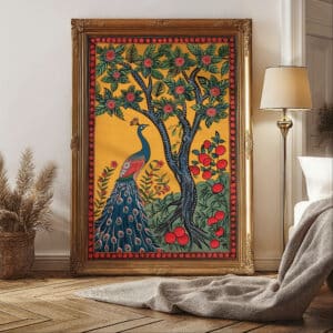 Peacock and Mango Tree Madhubani Art Print, Traditional Indian Folk Art Wall Decor for Home, Unique Poster Gift for Art Lovers - photo #3