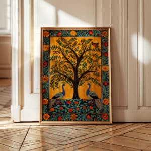 Peacocks and Tree Madhubani Folk Art, Colorful Floral Print for Wall Art, Ideal for Ethnic Home Styling, Thoughtful Indian Painting Art Gift - photo #7