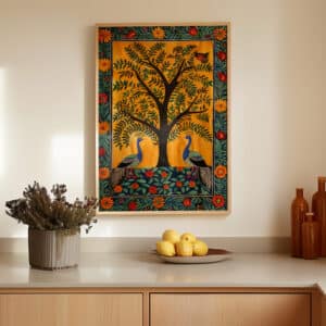 Peacocks and Tree Madhubani Folk Art, Colorful Floral Print for Wall Art, Ideal for Ethnic Home Styling, Thoughtful Indian Painting Art Gift - photo #9