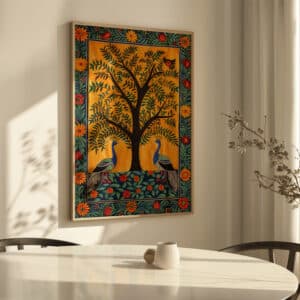 Peacocks and Tree Madhubani Folk Art, Colorful Floral Print for Wall Art, Ideal for Ethnic Home Styling, Thoughtful Indian Painting Art Gift - photo #4