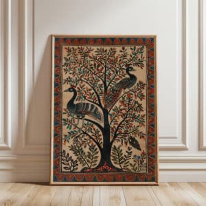 Beige & Red Peacocks and Tree Madhubani Art, Indian Folk Art Print for Home Decor, Perfect Traditional Wall Art Gift for Art Lovers - photo #6