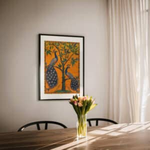 Colorful Peacocks & Tree Madhubani Art Print, Traditional Folk Art Wall Decor for Indian Home, Vibrant Artwork for Living Room Decor - photo #10