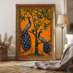 Colorful Peacocks & Tree Madhubani Art Print, Traditional Folk Art Wall Decor for Indian Home, Vibrant Artwork for Living Room Decor - photo #8