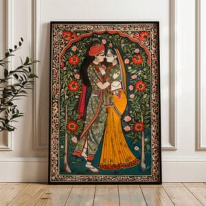 Madhubani Painting Style Art of Radha Krishna, Vibrant Traditional Indian Art for Home Decor, Perfect Hindu God Gift for Art Lovers - photo #7