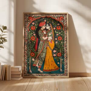 Madhubani Painting Style Art of Radha Krishna, Vibrant Traditional Indian Art for Home Decor, Perfect Hindu God Gift for Art Lovers - photo #3