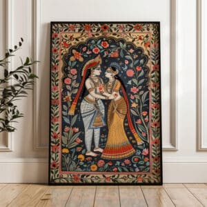 Indian Wall Art Print, Vibrant Madhubani Krishna and Radha Artwork for Home Decor, Ideal Gift for Art Lovers and Spiritual Occasions - photo #7