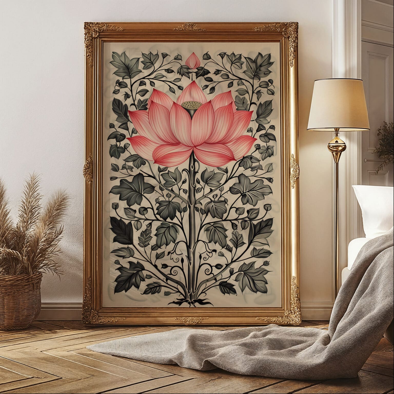 Indian Mughal Pink Lotus Art Print – Floral Poster