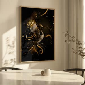 Elegant Japanese Crane Wall Art, Minimalist Black and Gold Japan Crane Artwork for Neutral Home Decor, Perfect Cultural Gift - photo #5