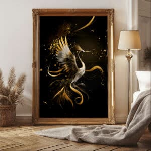 Elegant Japanese Crane Wall Art, Minimalist Black and Gold Japan Crane Artwork for Neutral Home Decor, Perfect Cultural Gift - photo #4