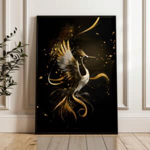 Elegant Japanese Crane Wall Art, Minimalist Black and Gold Japan Crane Artwork for Neutral Home Decor, Perfect Cultural Gift - photo #2