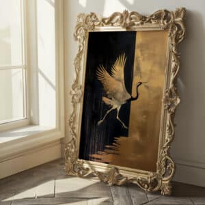 Black and Gold Japanese Crane Print, Captivating Artwork for Modern Spaces, Elegant Flying Crane Artwork Wabi Sabi Wall Art for Chic Interiors - photo #6