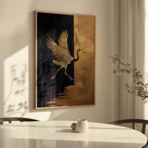 Black and Gold Japanese Crane Print, Captivating Artwork for Modern Spaces, Elegant Flying Crane Artwork Wabi Sabi Wall Art for Chic Interiors - photo #7