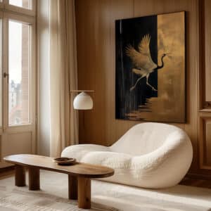 Black and Gold Japanese Crane Print, Captivating Artwork for Modern Spaces, Elegant Flying Crane Artwork Wabi Sabi Wall Art for Chic Interiors - photo #2