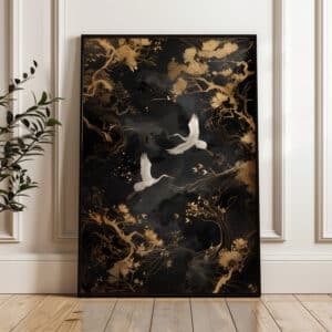 Black and Gold Japanese Cranes Print, Chic Japandi Wall Art for Modern Eclectic Decor, Elegant Wabi-Sabi Wall Art for Minimalist Home - photo #2