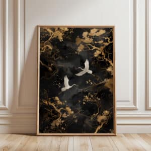 Black and Gold Japanese Cranes Print, Chic Japandi Wall Art for Modern Eclectic Decor, Elegant Wabi-Sabi Wall Art for Minimalist Home - photo #5