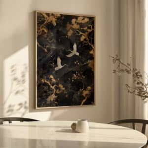 Black and Gold Japanese Cranes Print, Chic Japandi Wall Art for Modern Eclectic Decor, Elegant Wabi-Sabi Wall Art for Minimalist Home - photo #4