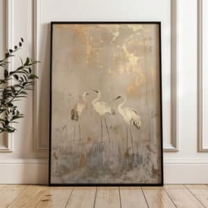 Beige and Gold Japanese Cranes Print, Elegant Japanese Crane Artwork Featuring Minimalist Design, Perfect for Sophisticated Wall Decor Gifts - photo #5