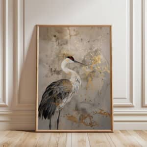 Elegant Japanese Red-Crowned Crane Print with Gold Accents, Vintage Artwork for Japandi Decor, Neutral Decor Piece for Eclectic Spaces - photo #7