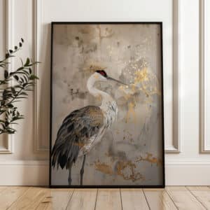 Elegant Japanese Red-Crowned Crane Print with Gold Accents, Vintage Artwork for Japandi Decor, Neutral Decor Piece for Eclectic Spaces - photo #3