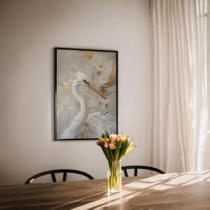 Neutral Beige Crane Artwork, Japanese Crane Print with Gold Accents, Elegant & Cultural Wall Art, Vintage & Minimalist Poster Decor - photo #4