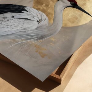 Japanese Red-Crowned Crane & Gold Moon Wall Art, Elegant Japandi Minimalist Print for Modern and Neutral Home Décor - photo #1