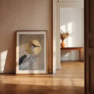 Japanese Red-Crowned Crane & Gold Moon Wall Art, Elegant Japandi Minimalist Print for Modern and Neutral Home Décor - photo #2