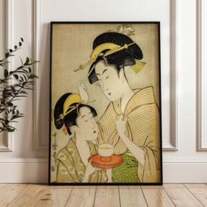 A Young Girl Offering Tea to Another Elegant Kitagawa Utamaro Bijin-ga Artwork, Woodblock Art for Japanese Culture and Home Decor Gift - photo #1