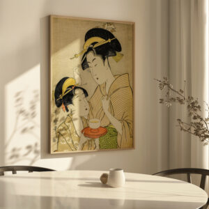 A Young Girl Offering Tea to Another Elegant Kitagawa Utamaro Bijin-ga Artwork, Woodblock Art for Japanese Culture and Home Decor Gift - photo #3