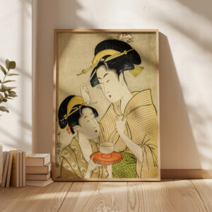 A Young Girl Offering Tea to Another Elegant Kitagawa Utamaro Bijin-ga Artwork, Woodblock Art for Japanese Culture and Home Decor Gift - photo #4