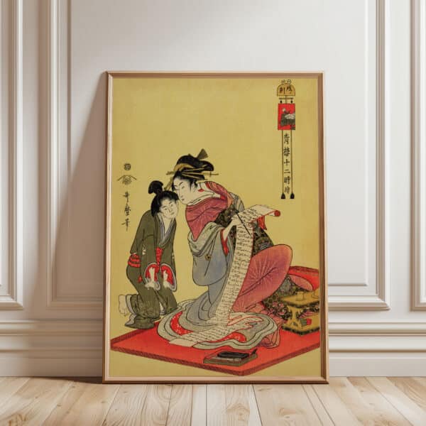 Woodblock Print by Kitagawa Utamaro Bijin-ga Art Reproduction, Beautiful Inu no Koku Ukiyo-e Artwork for Japanese Art Lovers, Wall Decor Gift