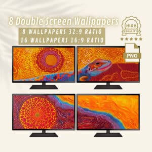Vibrant Dreamtime Dual Screen Wallpapers, Colorful Aboriginal Backgrounds for Dual Monitors, Unique Indigenous Desktop & Computer Backgrounds