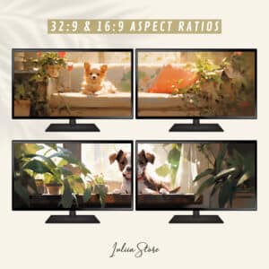 Puppy and Plants Dual Screen Wallpapers, Adorable Extended Desktop & PC Backgrounds, Enhancing your Ultrawide Computer Aesthetics - photo #1