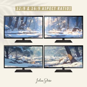 Winter Forest Dual Screen Super Ultrawide Wallpapers, Serene Snowy Landscape Double Computer Monitor Backgrounds, Cozy Desktop & PC Setup - photo #1