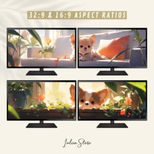 Puppy and Plants Dual Screen Wallpapers, Adorable Extended Desktop & PC Backgrounds, Enhancing your Ultrawide Computer Aesthetics - photo #3