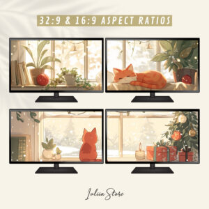 Cute Red Cat and Christmas Magic Dual Display Desktop Backgrounds, Charming Two Monitor Wallpapers, Ideal for Cozy Seasonal Computer Decor - photo #4