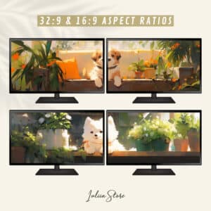 Puppy and Plants Dual Screen Wallpapers, Adorable Extended Desktop & PC Backgrounds, Enhancing your Ultrawide Computer Aesthetics - photo #4