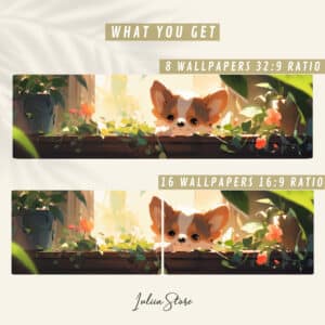 Puppy and Plants Dual Screen Wallpapers, Adorable Extended Desktop & PC Backgrounds, Enhancing your Ultrawide Computer Aesthetics - photo #5