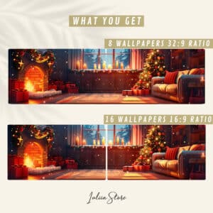 Anime Festive Fireplace Retreat Dual Screen Wallpapers, Cozy Holiday Anime Studio Backgrounds for Dual Monitor Setup for Desktop and PC - photo #5