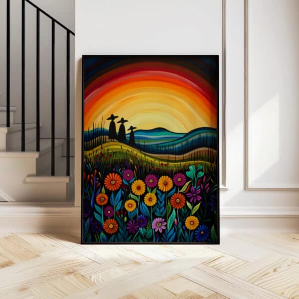 Sunset Canadian Aboriginal Art Style Print, Colorful Wildlife Imagery for Stunning Indigenous-Inspired  Wall Decor, Perfect Cultural Housewarming Gift