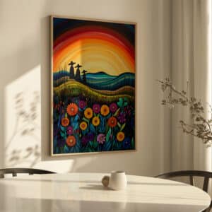 Sunset Canadian Aboriginal Art Style Print, Colorful Wildlife Imagery for Stunning Indigenous-Inspired  Wall Decor, Perfect Cultural Housewarming Gift - photo #1